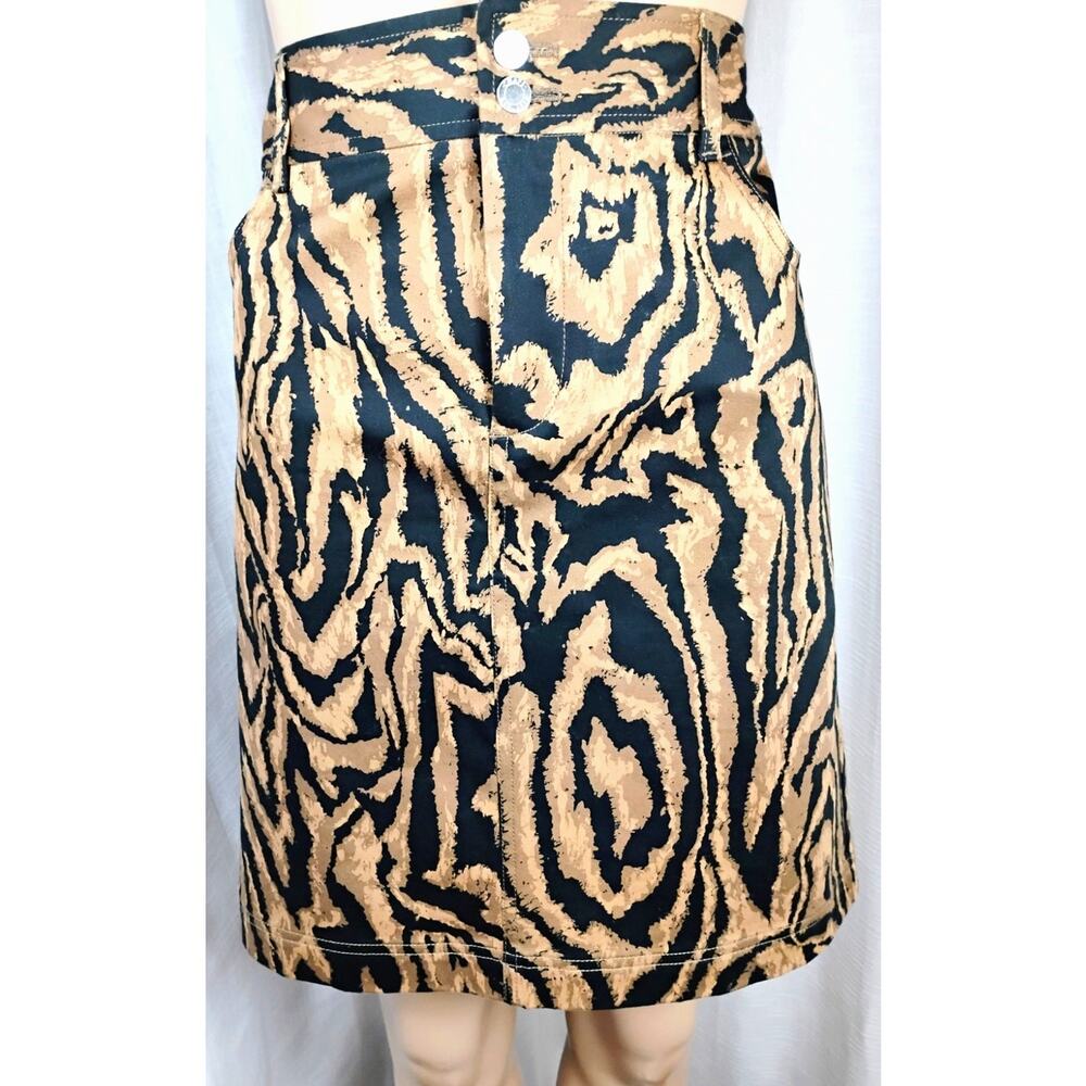 Womens Tiger Print Mini Skirt Size 12 Brown Black Cotton Stretch Animal Mob Wife